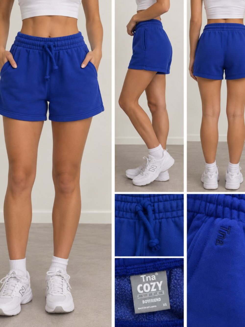 TNA Cozy Fleece Boyfriend Shorts XS Cobalt Blue